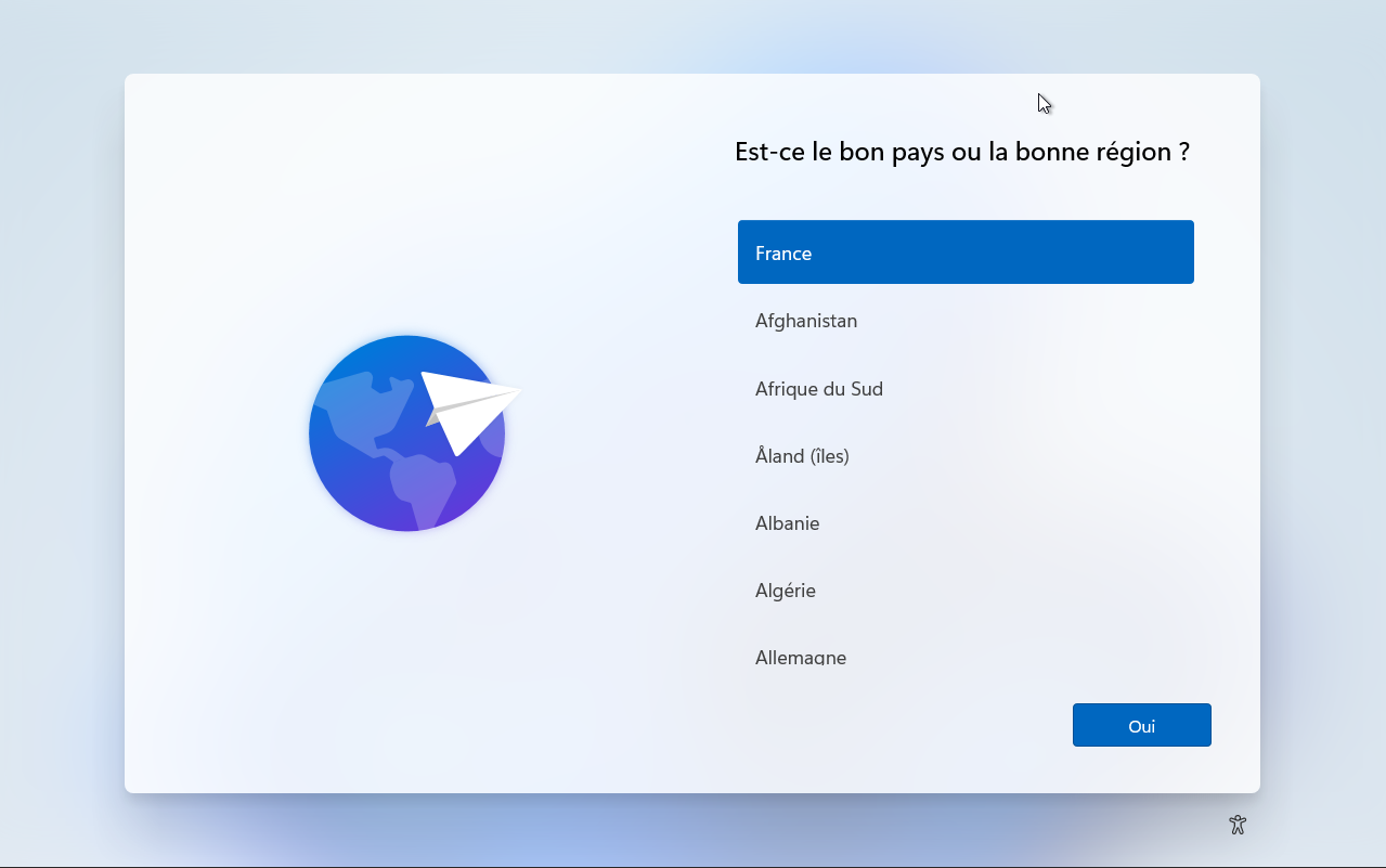Ceci est la première page de l'utilitaire de configuration de Windows 11