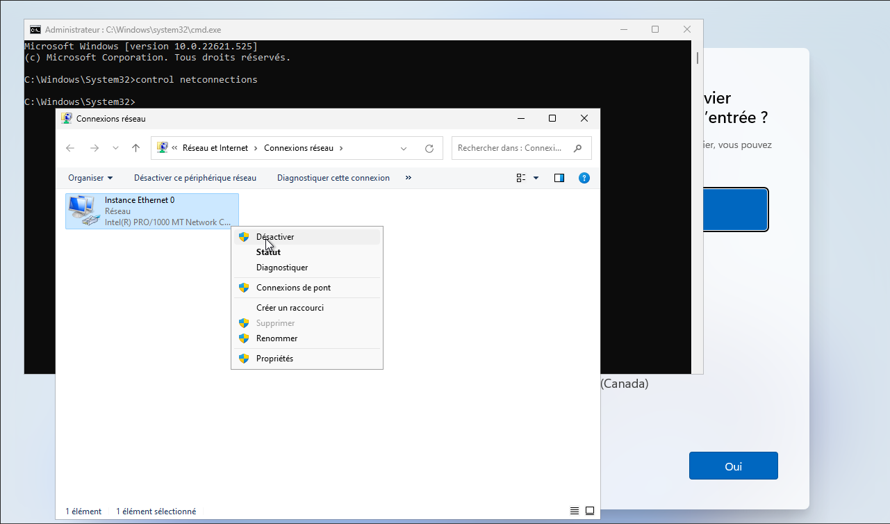 Ceci est la solution pour désactiver la carte Wifi dans l'utilitaire de configuration Windows a l'aide du CMD