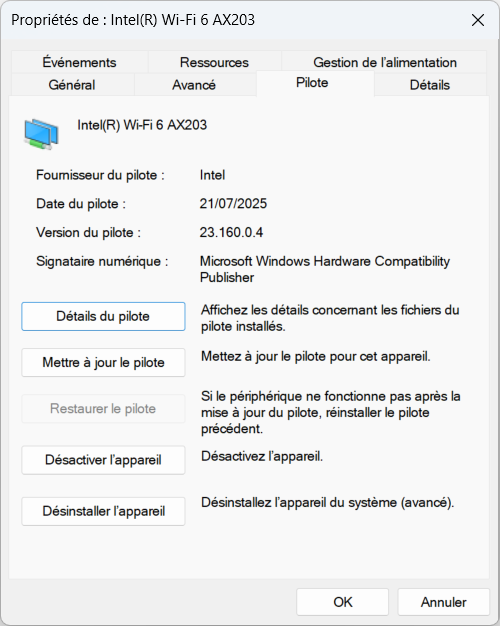 Cette image décrit le processus de téléchargement de drivers via le gestionnaire de périphériques.